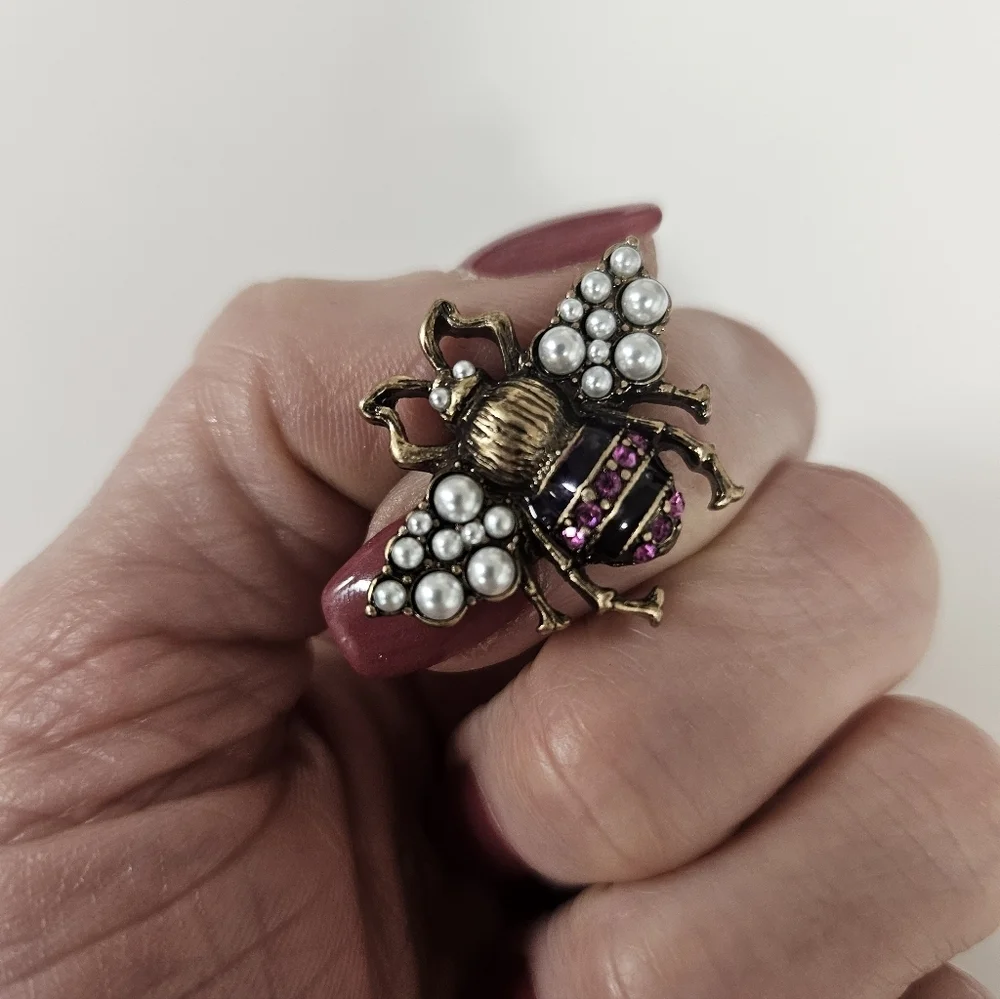 NEW Pearl Enamel Bee Earrings | Pin Vintage Style | Large